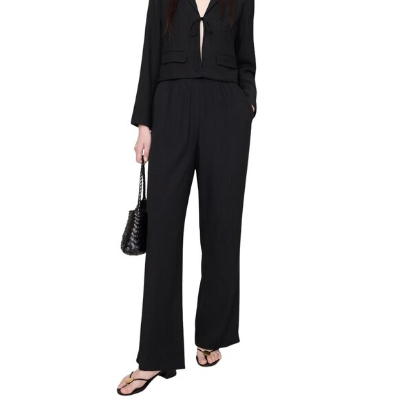 240. BANANA REPUBLIC High-Rise Wide-Leg Pull-On Crinkle Pant Black $130 NWT S - Picture 2 of 4